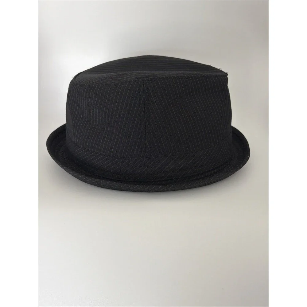 Vtg Y2K Peter Grimm Fedora Hat Sz Small Medium Black Pin Striped Logo EUC